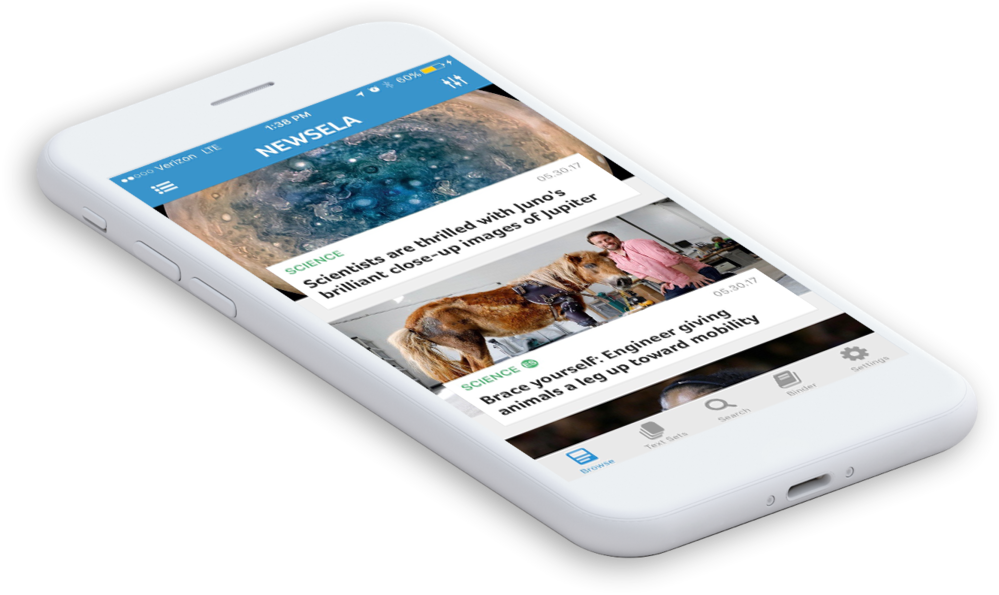 Newsela app runnning on a phone